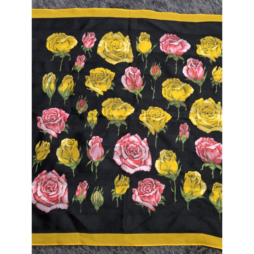 Kathie Lee Gifford Polyester Scarf Square Floral Black Yellow‎ Pink 20x20